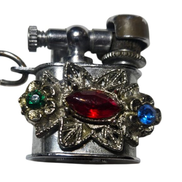 Vintage Bracelet Miniature Lighter Charm With Jeweled Embellishments - Picture 3 of 16